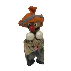 Vintage 1960s Kitschy Mexican Man w/ Maracas Handmade Wood MCM Figurine 6"